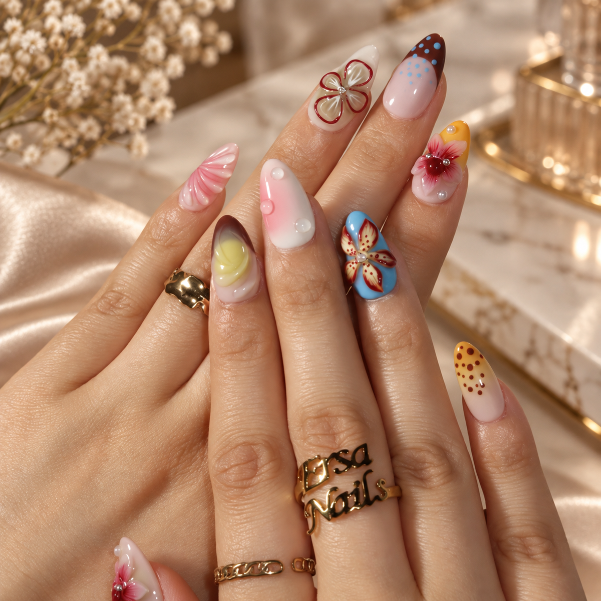 Butterfly Bloom Iridescent Butterfly Floral Press On Nails