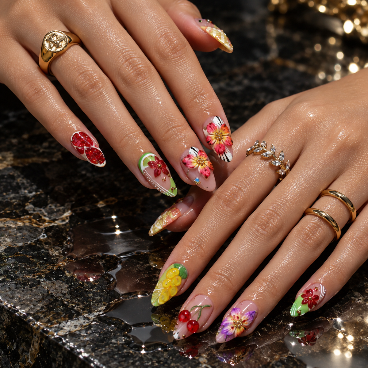 Fruit Punch Tropical 3D Fruit Press On Nails