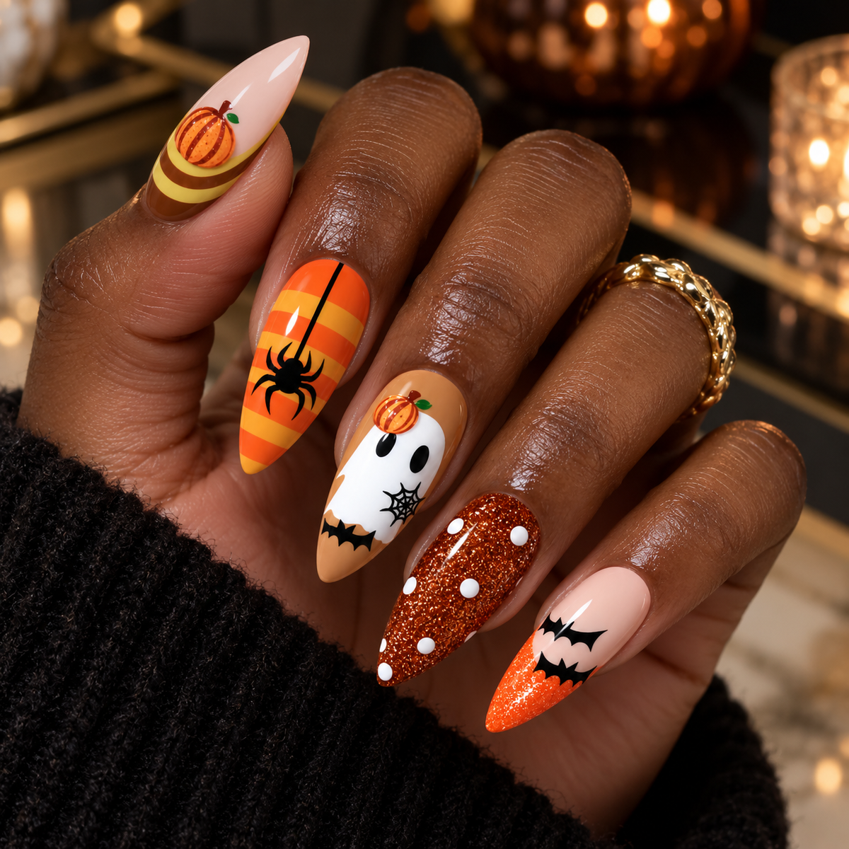 Boo Crew Cute Halloween Ghost Pumpkin Press On Nails