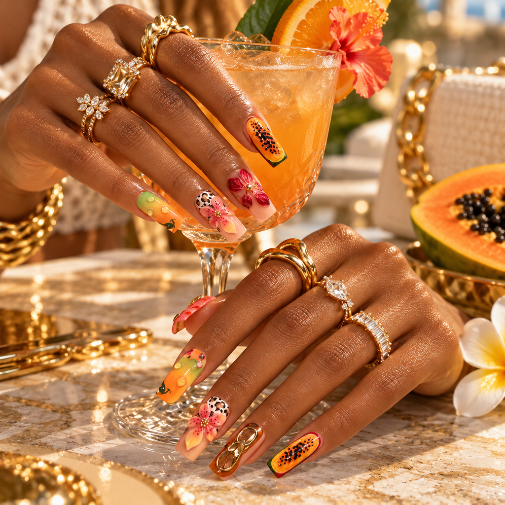 Papaya Paradise Tropical Summer Press On Nails