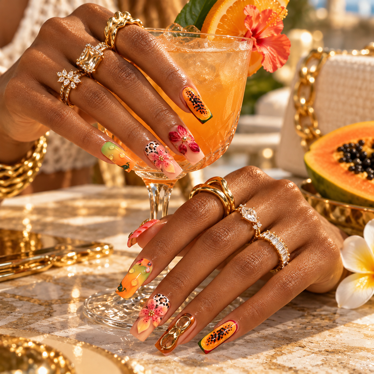 Papaya Paradise Tropical Summer Press On Nails