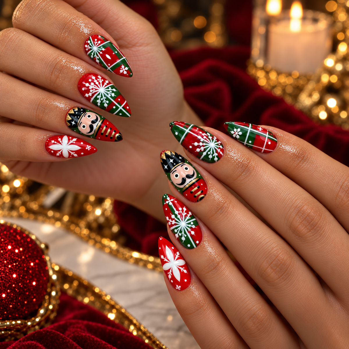 Nutcracker Plaid Christmas Press On Nails