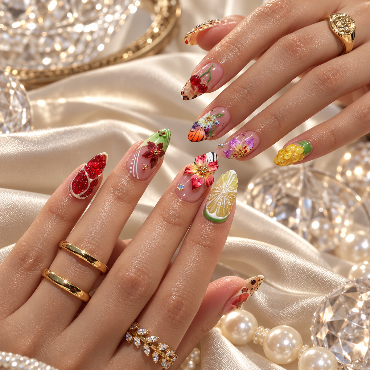 Fruit Punch Tropical 3D Fruit Press On Nails