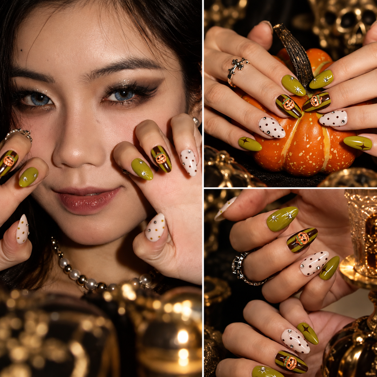 Midnight Boo Purple Cat Eye Halloween Spider Web Press On Nails