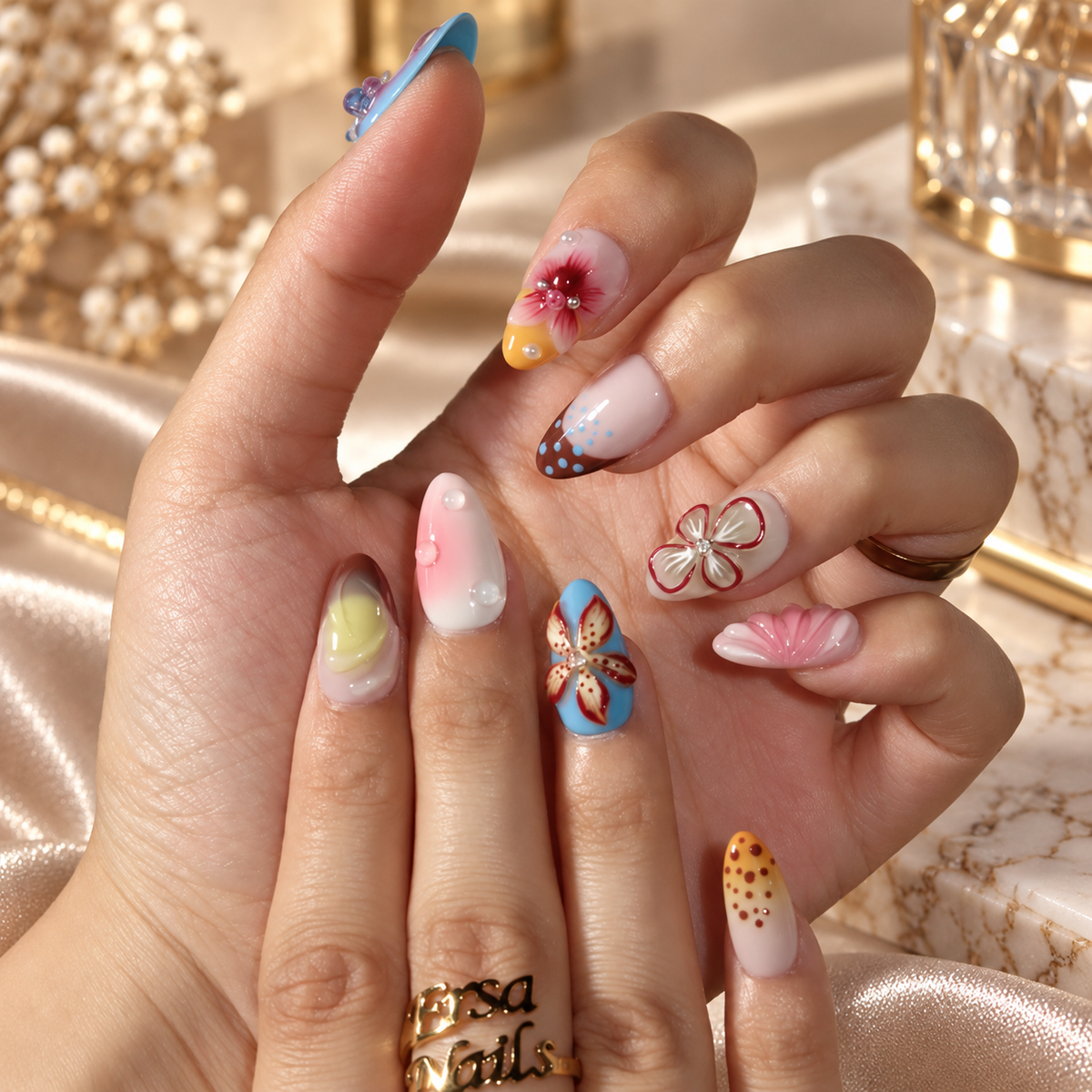 Butterfly Bloom Iridescent Butterfly Floral Press On Nails