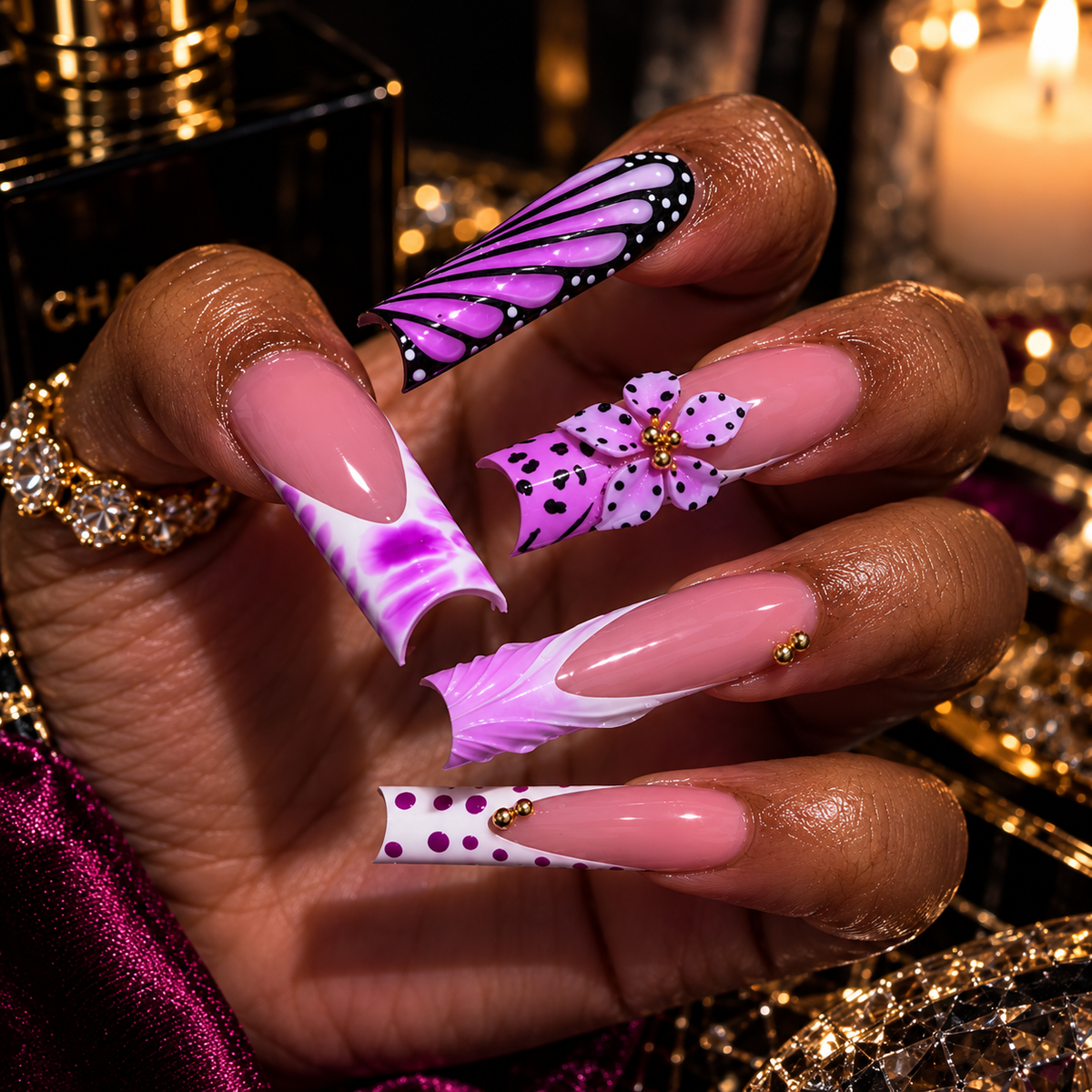 Violet Wings Purple Butterfly French Press On Nails