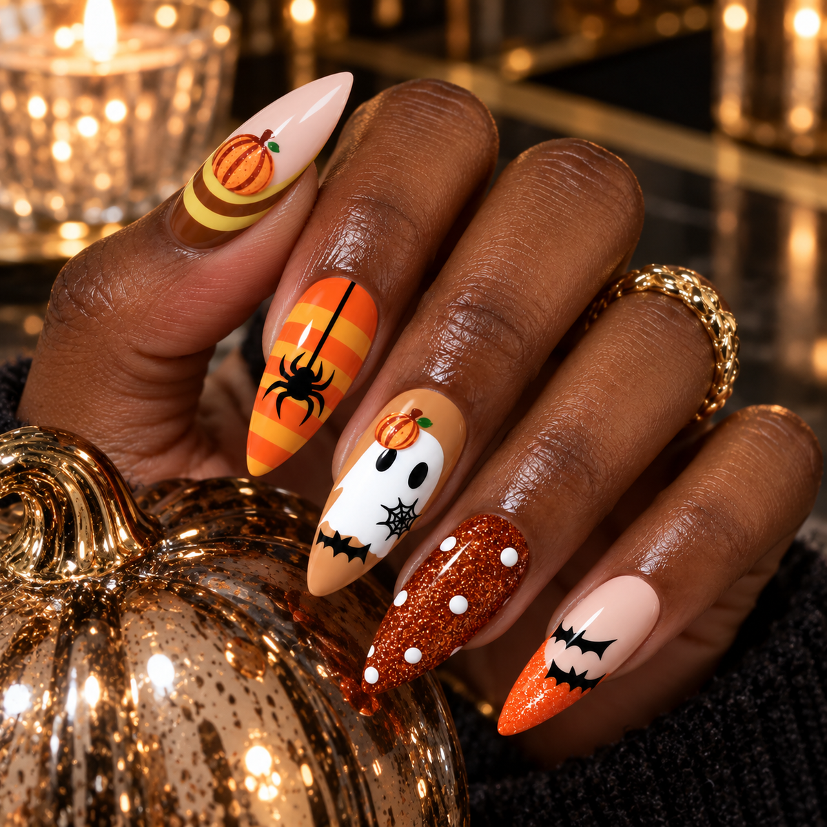 Boo Crew Cute Halloween Ghost Pumpkin Press On Nails