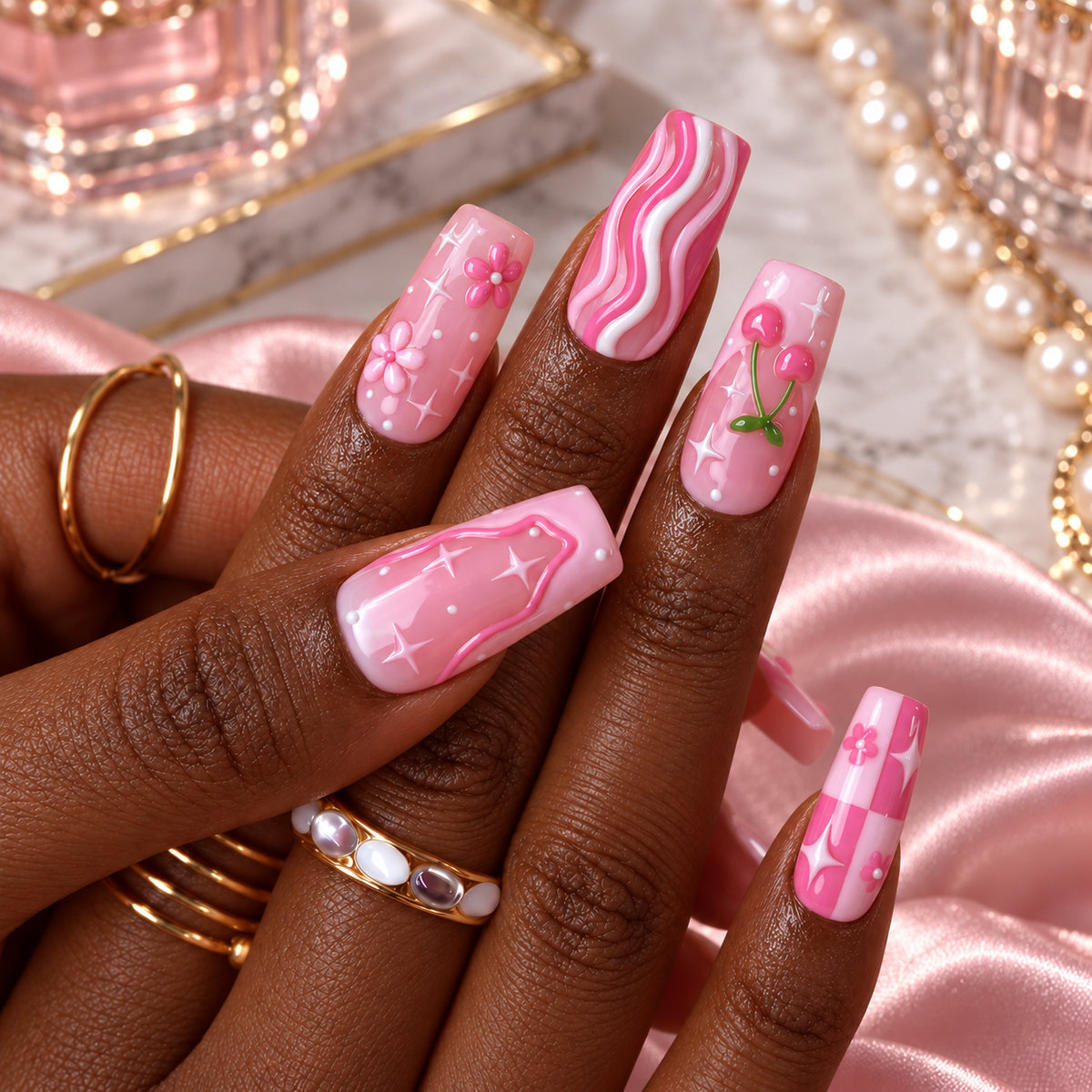 Cherry Pop Pink Y2K Cherry Press On Nails
