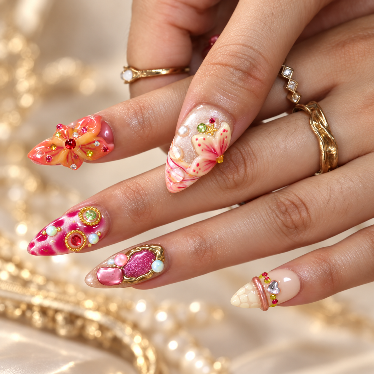 Jewel Box Pink Leopard Rhinestone Maximalist Press On Nails