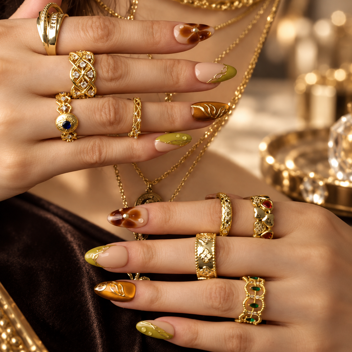 Amber Veins Autumn Cat Eye Gold Tortoise Press On Nails