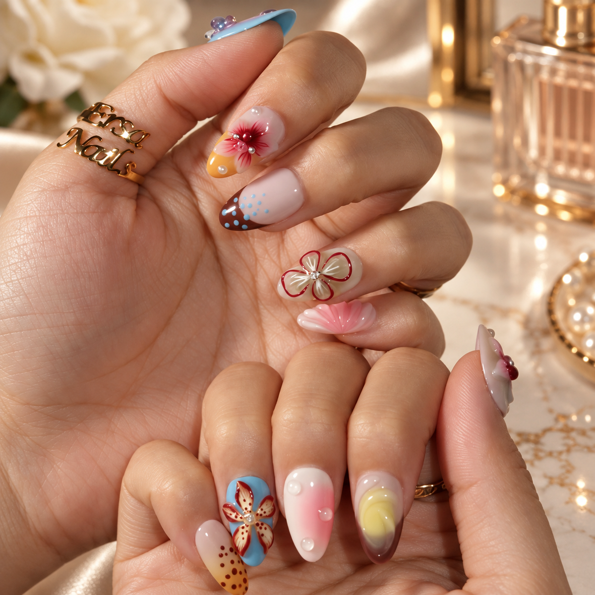 Butterfly Bloom Iridescent Butterfly Floral Press On Nails