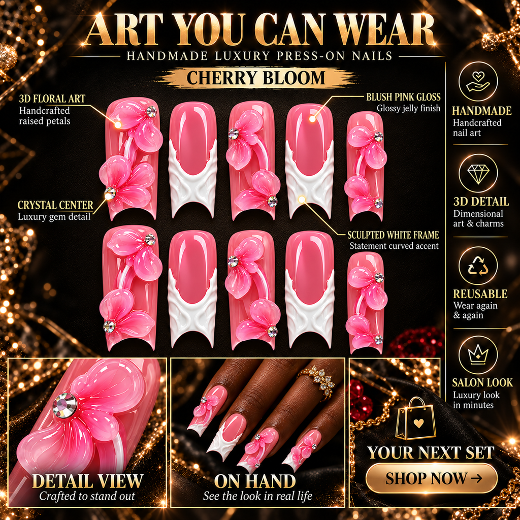 Petal Jelly Pink Jelly 3D Flower Press On Nails