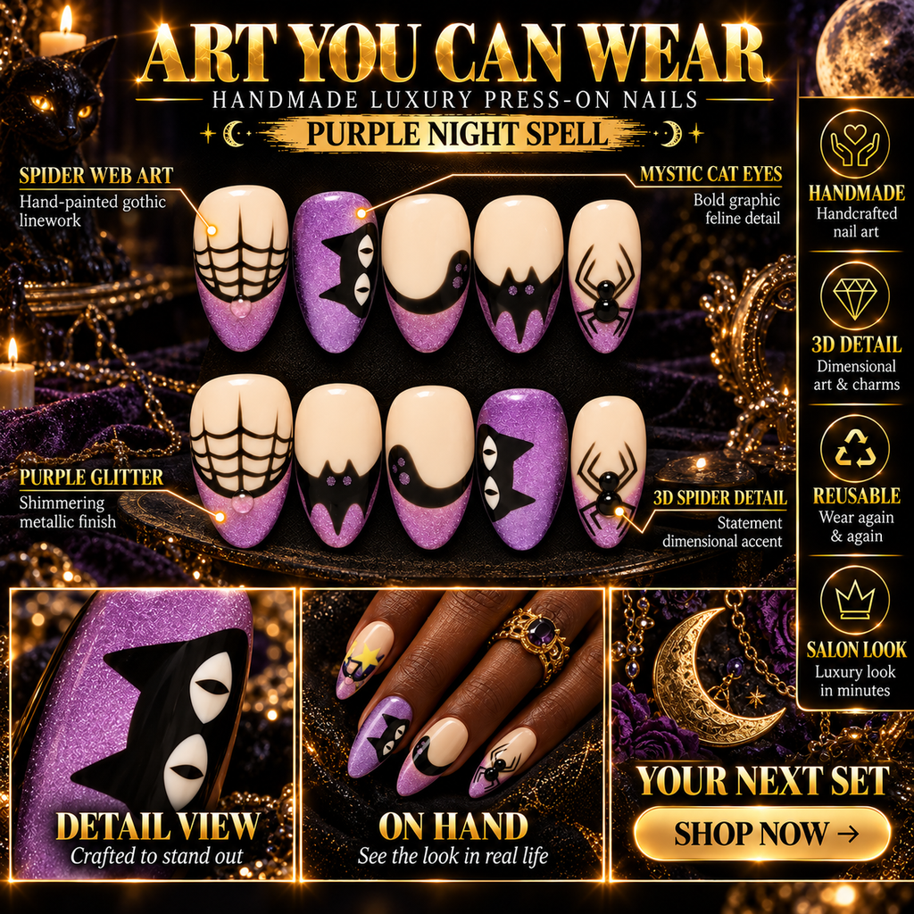 Midnight Key Navy Cat Eye Button Spiral Press On Nails