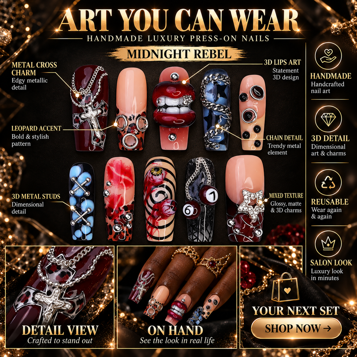 Bad Bite Gothic Grunge Lips Press On Nails
