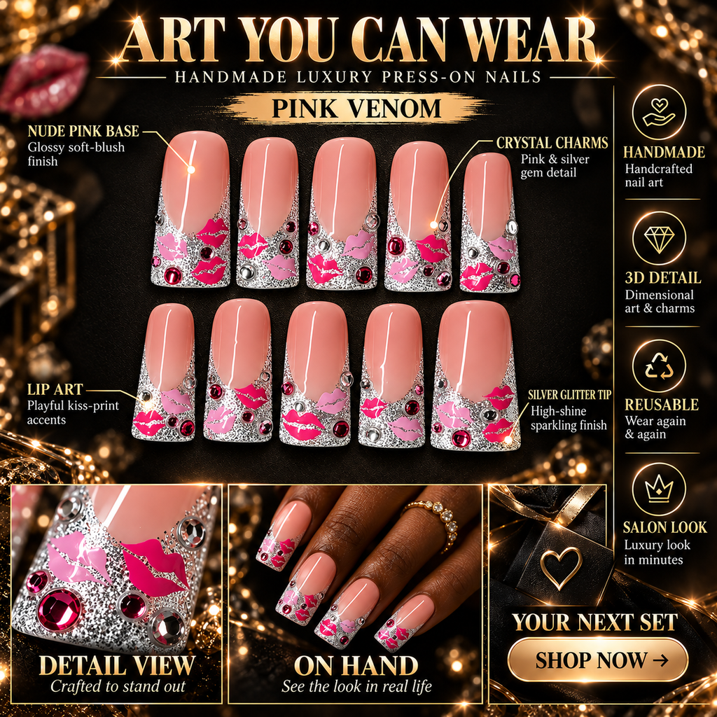 Glitter Kiss Silver Glitter French Tip Press On Nails