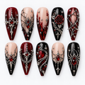Blood Rose Web Halloween Press On Nails – Gothic Rose Nail Set _HW006