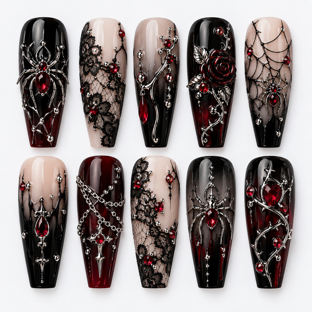Scarlet Widow Halloween Press On Nails – Spider Gothic Nail Set - HW008