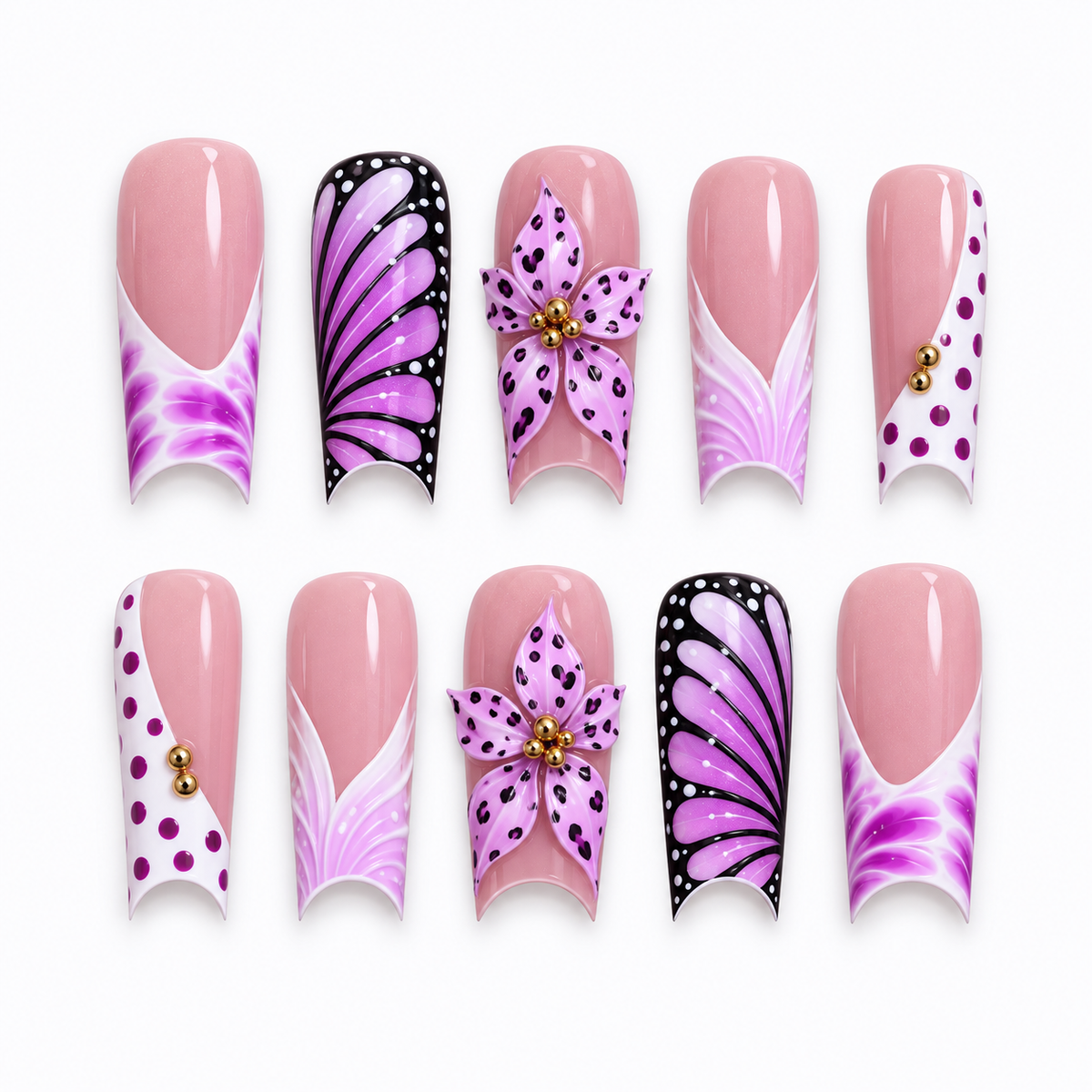 Violet Wings Purple Butterfly French Press On Nails