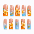 Sunset Plumeria Orange Blue Tropical Ombre Press On Nails
