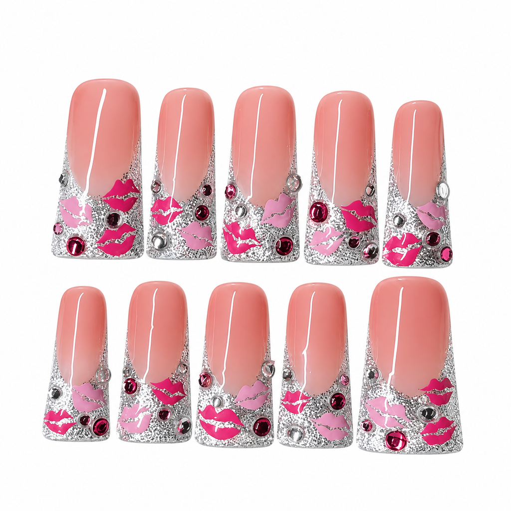 Glitter Kiss Silver Glitter French Tip Press On Nails
