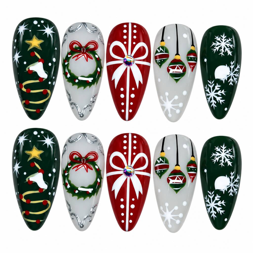 Jingle Gold Gold Glitter Christmas Gnome Press On Nails