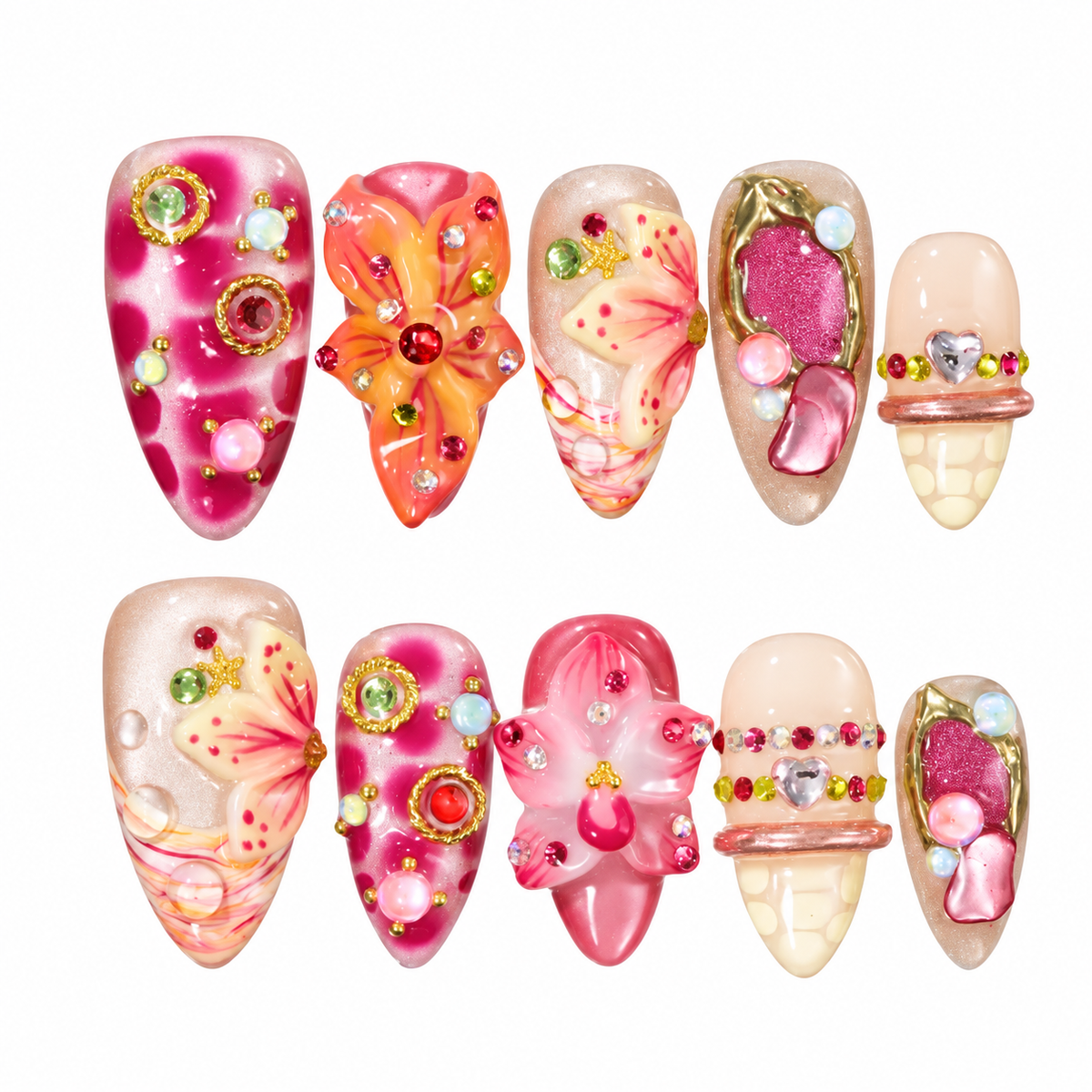 Jewel Box Pink Leopard Rhinestone Maximalist Press On Nails