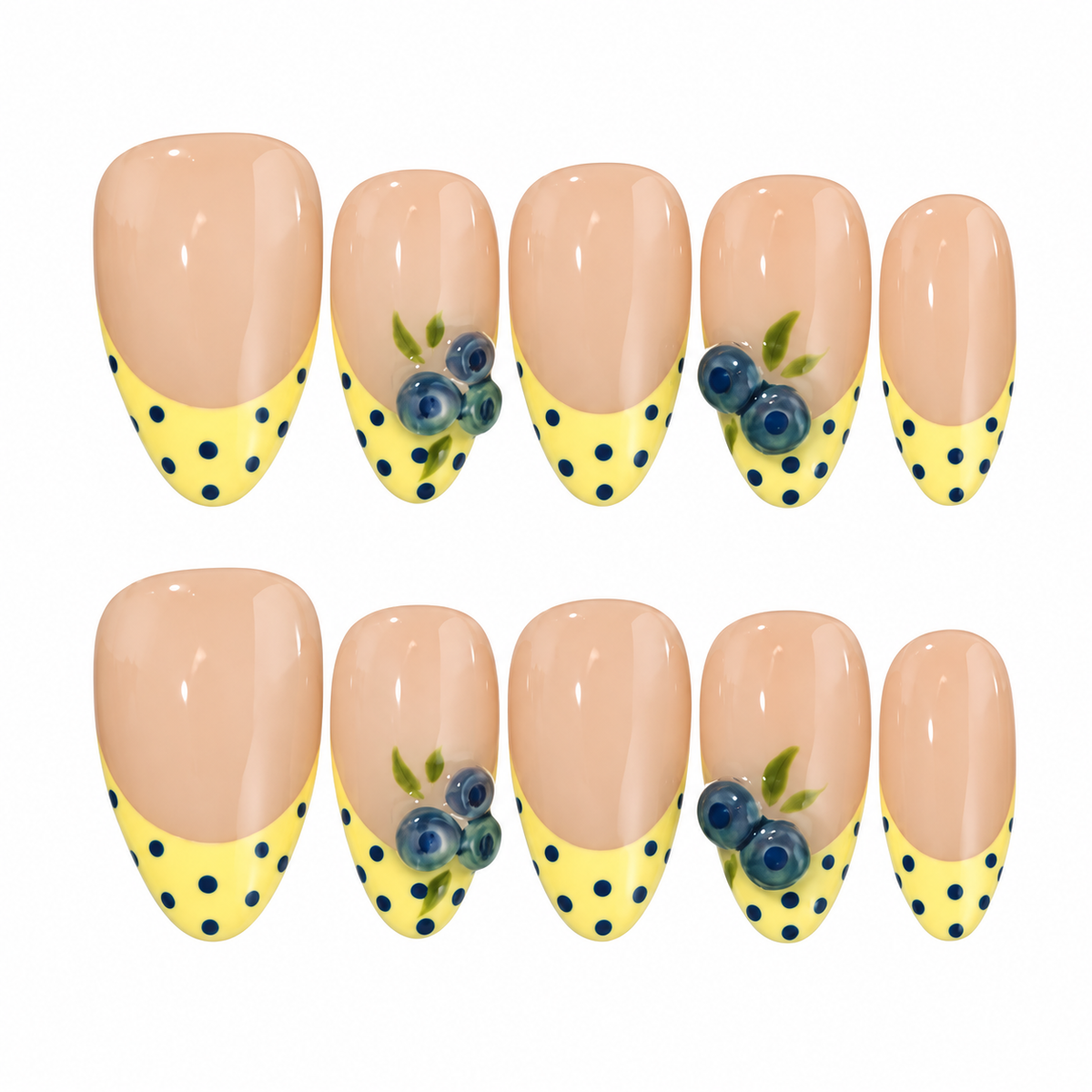 Blueberry Fields Yellow French Tip 3D Blueberry Press On Nails